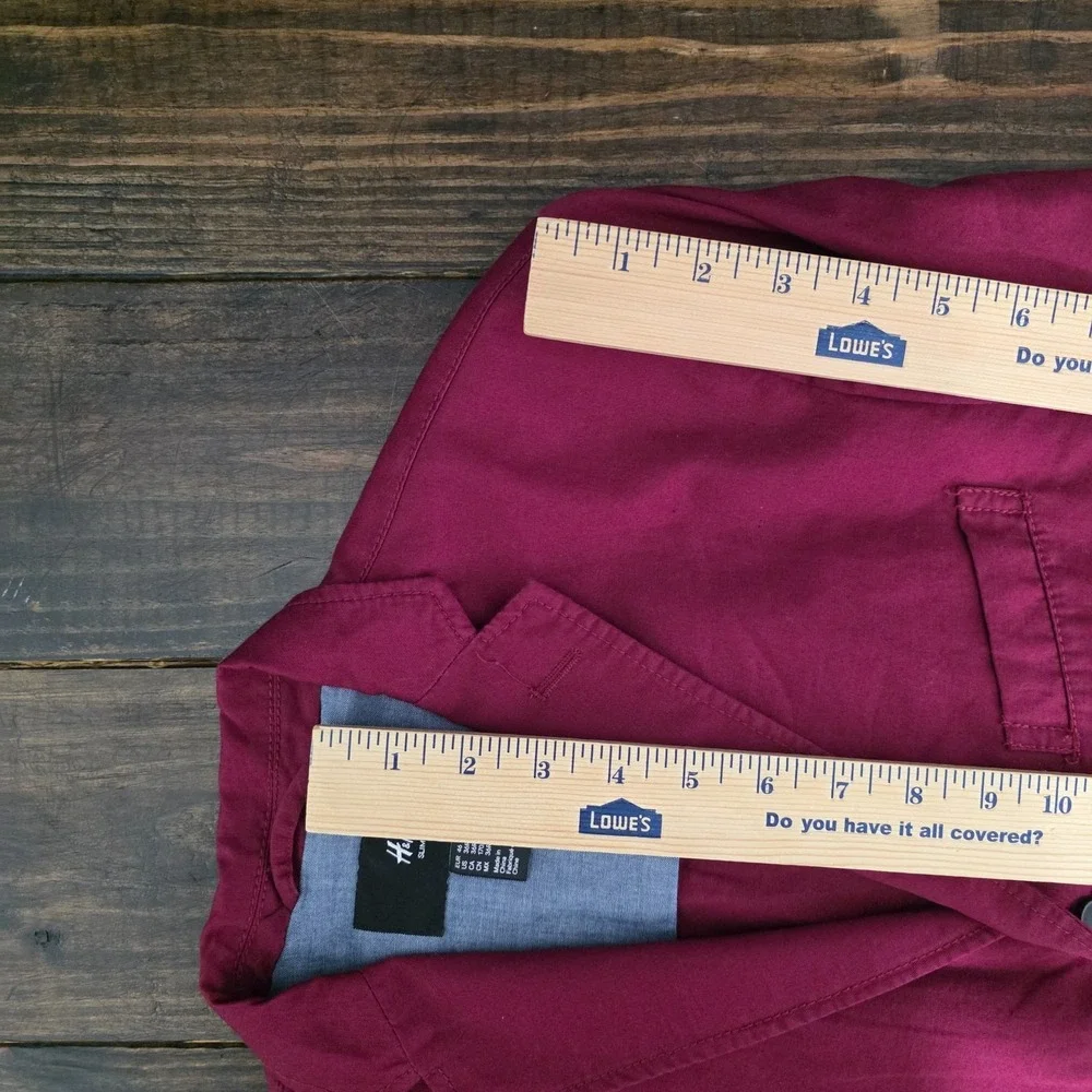 H&M Men's‎ Sport Coat Blazer Two Button Maroon Cotton Linen Blend Size 36R Slim